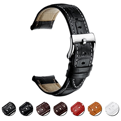 Correa Reloj de Cuero 16mm 18mm 20mm 22mm Banda de Reloj de Cuero Genuino para Hombres y Mujeres con Sebilla Sólida de Acero Inoxidable