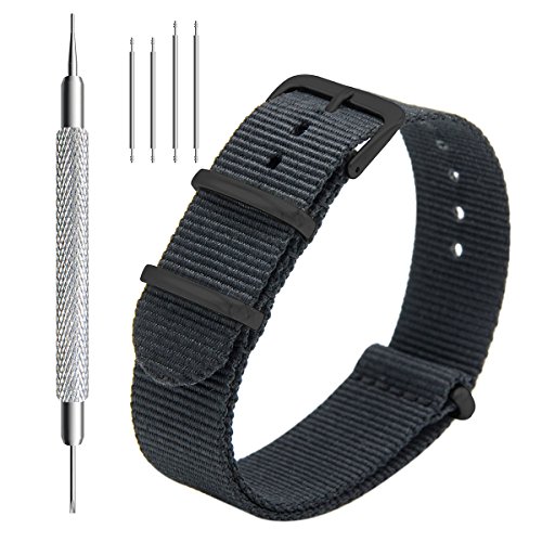 Correas de Nylon NATO Paquete de 4 16mm 18mm 20mm 22mm 24mm Balístico Zulu Correa para Reloj Hebilla de Acero Inoxidable Negro