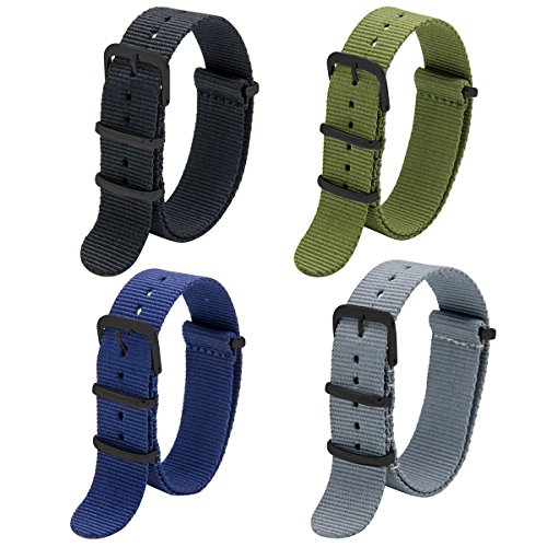 Correas de Nylon NATO Paquete de 4 16mm 18mm 20mm 22mm 24mm Balístico Zulu Correa para Reloj Hebilla de Acero Inoxidable Negro