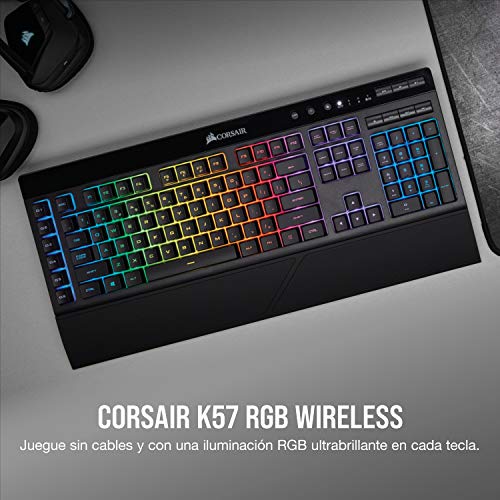 Corsair K57 RGB Wireless - Teclado Para Juegos, Dinámica Retroiluminación RGB, Silenciosas y Sensibles, Hasta las 175 horas de batería con inferior a 1 ms Tecnología Slipstream Wireless, Negro