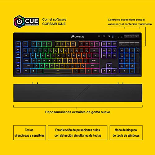 Corsair K57 RGB Wireless - Teclado Para Juegos, Dinámica Retroiluminación RGB, Silenciosas y Sensibles, Hasta las 175 horas de batería con inferior a 1 ms Tecnología Slipstream Wireless, Negro