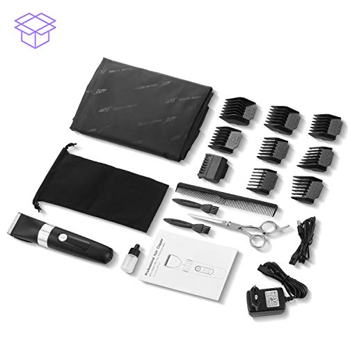 Cortapelos Hombre Eléctrico Impermeable Máquina de Cortar Pelo/Barba/Cara/Cuerpo Profesional Multifuncional con Capa de Barbero/Tijera de Peluquero/Pantalla LED/9*Peine Guía/Cable de Usb, etc