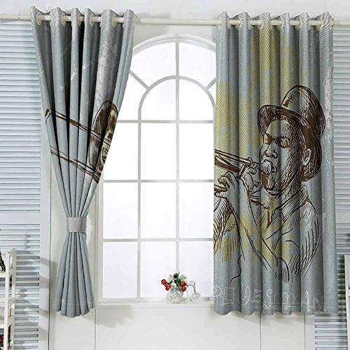 Cortina aislante de calor, diseño clásico con texto en inglés "Rock and Roll", para recámara, 72 x 72 l, color gris, amarillo y negro