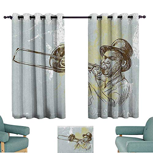 Cortina aislante de calor, diseño clásico con texto en inglés "Rock and Roll", para recámara, 72 x 72 l, color gris, amarillo y negro