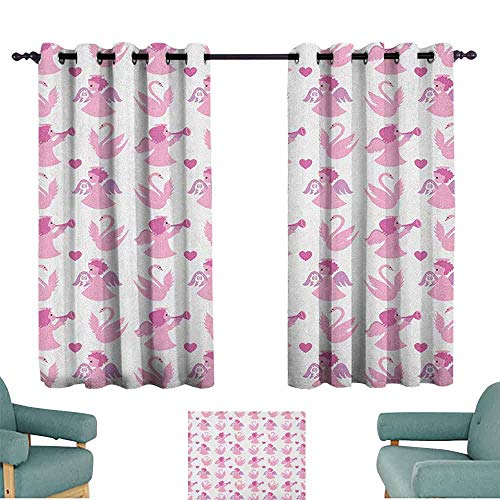 Cortina de aislamiento térmico con diseño de ángel y cisnes de ángel con texto en inglés "Love in the air", color rosa
