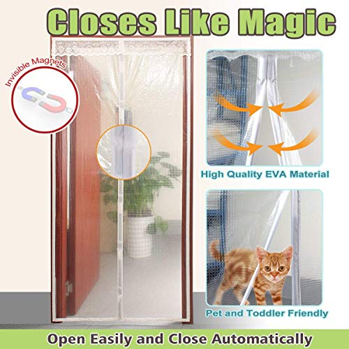 Cortina de invierno transparente, protector de puerta magnético con aislante térmico, cortina para puerta, disfrute del verano fresco y del cálido invierno, cortina de puerta automática 90X210cm