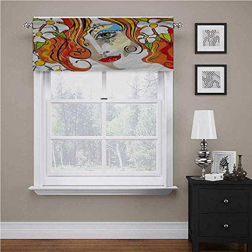 Cortina de ventana abstracta, de pelo rojo para mujer, diseño floral, para ventana, cenefa para muchas decoraciones, 150 x 45 cm