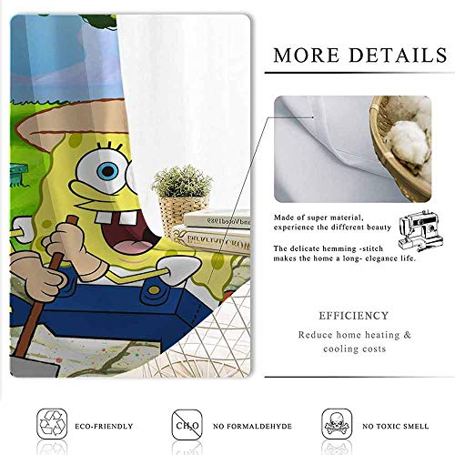 Cortinas opacas con aislamiento térmico de Bob Esponja para dormitorio o sala de estar con diseño de animación de película de dibujos animados, poliéster, multicolor, 2 panel(27"W x 84"L W69cmxL214cm)