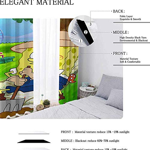 Cortinas opacas con aislamiento térmico de Bob Esponja para dormitorio o sala de estar con diseño de animación de película de dibujos animados, poliéster, multicolor, 2 panel(27"W x 84"L W69cmxL214cm)
