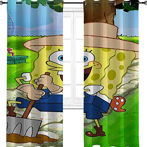 Cortinas opacas con aislamiento térmico de Bob Esponja para dormitorio o sala de estar con diseño de animación de película de dibujos animados, poliéster, multicolor, 2 panel(27"W x 84"L W69cmxL214cm)