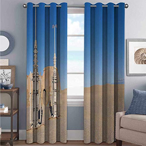 Cortinas opacas para galaxia, aislamiento de juntas, diseño de ciudad de famosa película en el planeta Fantasy Space Wars, cortinas opacas para sala de estar, color marrón y azul