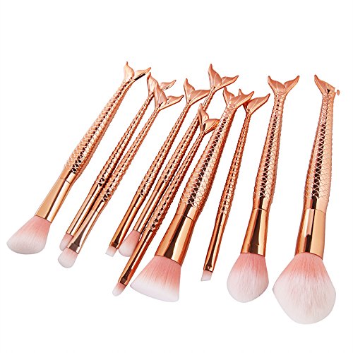 Coshine 10pcs/set Rose Gold Unique Mermaid Pincel de maquillaje Set Kits de herramientas cosméticas