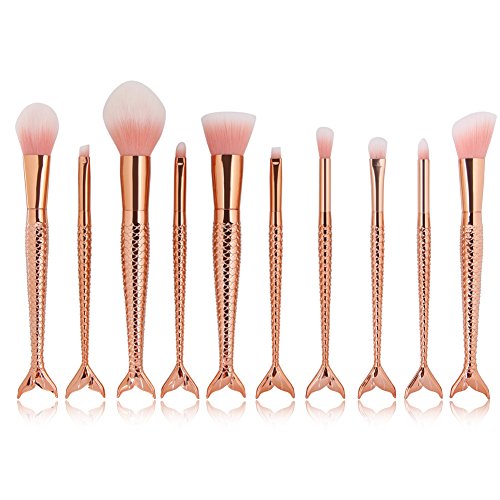 Coshine 10pcs/set Rose Gold Unique Mermaid Pincel de maquillaje Set Kits de herramientas cosméticas
