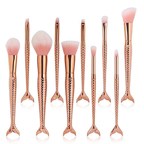 Coshine 10pcs/set Rose Gold Unique Mermaid Pincel de maquillaje Set Kits de herramientas cosméticas