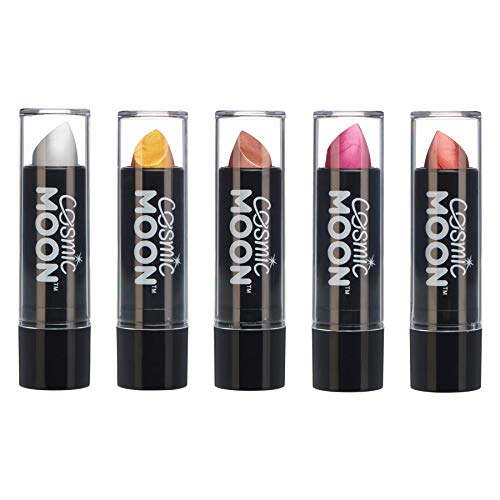 Cosmic Moon - Lápiz Labial Metálico - 5g - ¡Para unos labios metálicos fascinantes! - Set de 5 colores - Incluye: Plata, Dorado, Oro Rosado, Rosa, Rojo