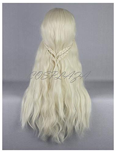 COSPLAZA - Peluca para cosplay, pelo sintético con ondas y trenzas, color rubio/plateado
