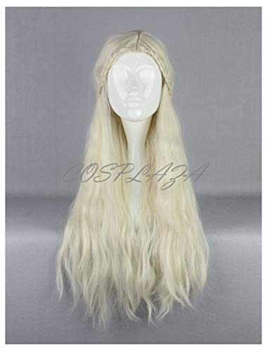 COSPLAZA - Peluca para cosplay, pelo sintético con ondas y trenzas, color rubio/plateado