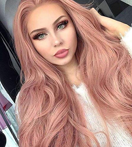 Cosswigs Long Wavy Lace Front Wig for Women Glueless Synthetic Pink Wig Heat Ok 24inches
