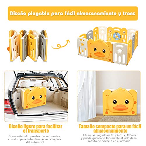 COSTWAY Parque Infantil con Puerta y Tablero de Juguetes Centro Actividad con Cerradura de Seguridad con Almohadillas Antideslizantes y Ventosas (12 paneles)