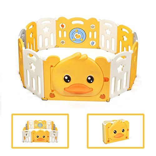 COSTWAY Parque Infantil con Puerta y Tablero de Juguetes Centro Actividad con Cerradura de Seguridad con Almohadillas Antideslizantes y Ventosas (12 paneles)