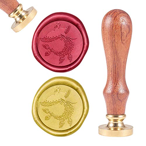 CRASPIRE Sello de Sello de Cera Fénix, Sellos de Cera de Sellado Pájaro Sello de Madera Retro Animal Sello de Cera 25mm Desmontable Cabeza de Latón Mango de Madera para Tarjeta de Regalo