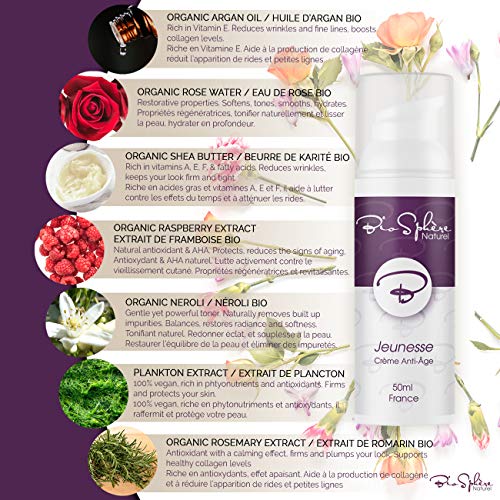 Crema Antiarrugas sin Parabenos - Crema Cara Hidratante, Reafirmante - Noche o Día - Producto Vegano - Jeunesse por BioSphère Naturel France