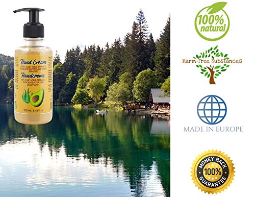 Crema De Manos Natural Para Manos Secas Para Hombres Y Mujeres. Con Aloe Vera, Aguacate, Manzanilla Y Polvo De Oro. Sin Parabenos Y Sin Crueldad, 250 ml.