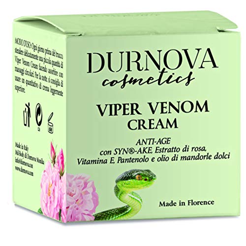 Crema natural de veneno de víbora, aceite de almendras dulces, vitamina E, ácido hialurónico, arginina, hidrolato de rosa damascena.50 ml. Fabricado en Italia