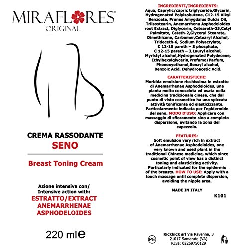 Crema Reafirmante Senos 220ml - Emulsión Voluminizadora con Anemarrhenae Asphodeloides y Extractos de Plantas - Fuerte Tonificación, Elasticización de Actividad - Efecto Tensor Profesional de Push-Up