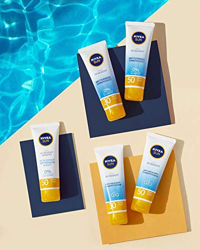 Crema solar Nivea Sun UV facial Sensitiv en paquete de 1 unidad (1 x 50 ml), crema facial con FPS 50+ para pieles sensibles, protección solar calmante las irritaciones de la piel