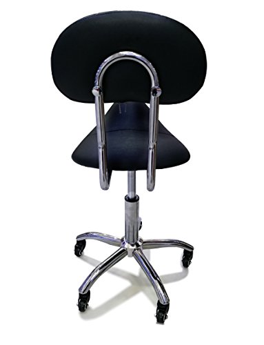 Crisnails® Taburete de Peluquería, Silla de Peluquería, Asiento de Material Cuero Sintético y Diseño Ergonómico, Altura Regulable, Giratorio 360º y Base Estable con 5 Rueditas, Color Negro