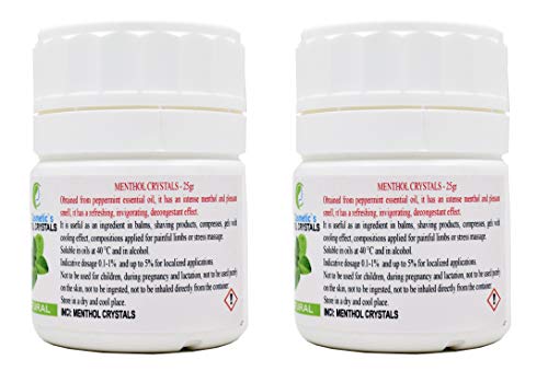 Cristales de mentol - 25/50 gr - efecto refrescante y refrescante, uso como ingrediente en formulaciones cosméticas (50 Gr)