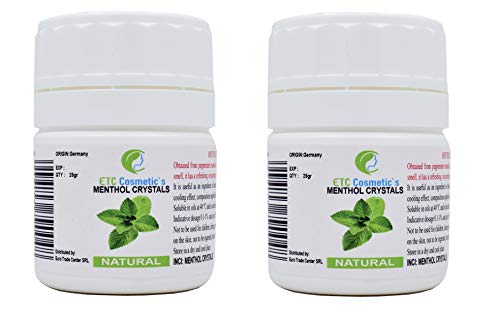 Cristales de mentol - 25/50 gr - efecto refrescante y refrescante, uso como ingrediente en formulaciones cosméticas (50 Gr)