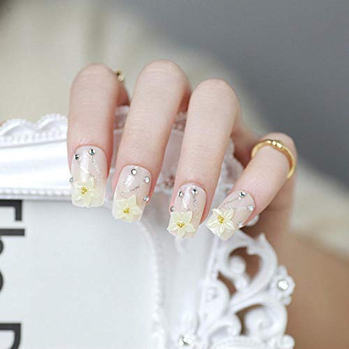 CSCH Uñas postizas 24pcs / set of trendy and elegante long design fake nails rhinestone bead nail decoration full cover nupcial nail art tips uñas postizas