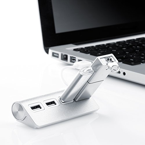 CSL - Distribuidor USB 2.0 de 4 Puertos - Divisor de 4 Puertos - PC y Mac - Portátil Tableta - Sin Controladores - Plata