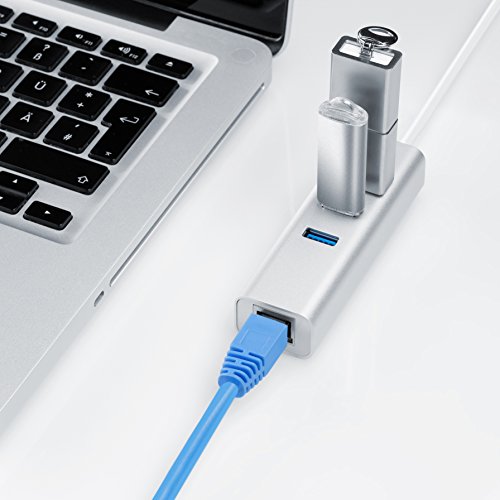 CSL - Distribuidor USB 3.0 DE 3 Puertos y 1 Puerto Ethernet RJ45 Gigabit - hasta 5Gb s Super Speed - Divisor de 3 Puertos - PC y Mac - Portátil Tableta - Sin Controladores - Aluminio