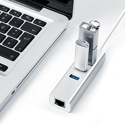 CSL - Distribuidor USB 3.0 DE 3 Puertos y 1 Puerto Ethernet RJ45 Gigabit - hasta 5Gb s Super Speed - Divisor de 3 Puertos - PC y Mac - Portátil Tableta - Sin Controladores - Aluminio