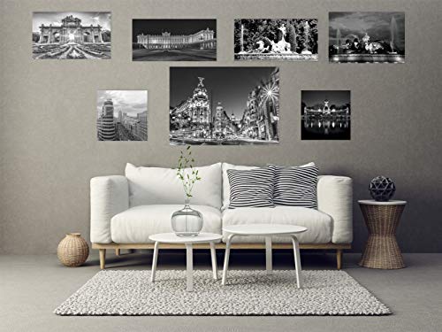 Cuadros de Ciudades Madrid en Aluminio Gris Cepillado Impresión Digital | Blanco y Negro | Medida 100 x 100 cm | Dibond para Pared, Resistente y Económico