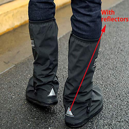 Cubierta De Zapatos Cargador De Lluvia Impermeable Negro con Reflector Plegable, Lluvia Cubrezapatos Deportes Al Aire Libre Cargador De Lluvia Galoshes Overshoes para Hombres Mujeres (1 Par),L