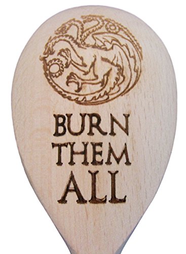 Cuchara de madera FastCraft inspirada en Juego de Tronos para cocinar. Regalo de cumpleaños con inscripción grabada con láser en inglés (Burn Them All)