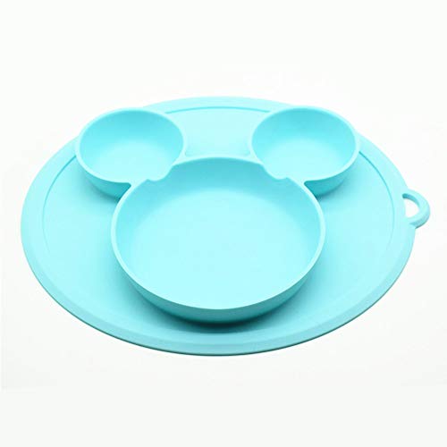 Cuenco de silicona para niños, con ventosa, para alimentar platos, vajilla y recipiente de alimentos, para niños, mantel individual, color azul