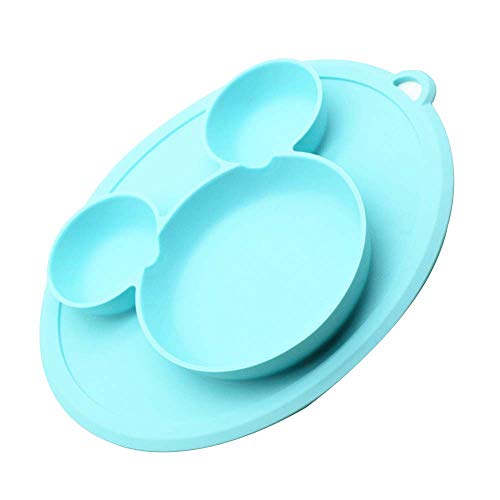 Cuenco de silicona para niños, con ventosa, para alimentar platos, vajilla y recipiente de alimentos, para niños, mantel individual, color azul