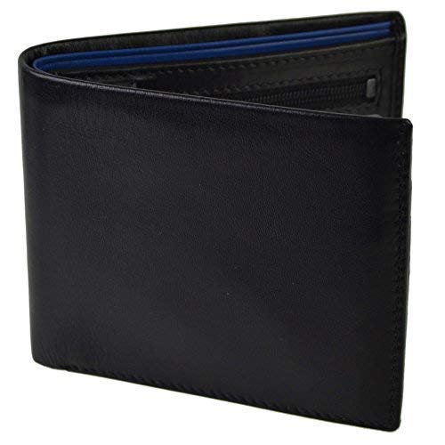 Cuero Hombre Elegante Cartera Plegable de Visconti; Parma Colección Caja de Regalo Motivo Cachemira - Negro Cobalto