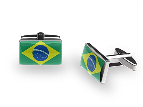 Cuffs 'N' Collars Gemelos de estrellas de Brasil (Brasil Bandera Gemelos con caja de regalo)