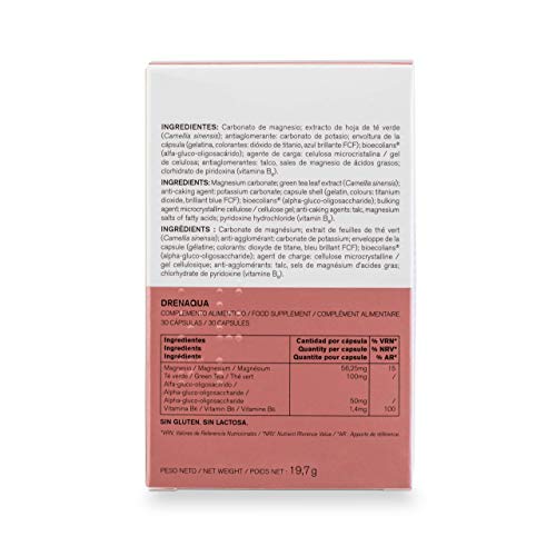 Cumlaude Drenaqua - Complemento Alimenticio Diurético para la Retención de Líquidos - con Té Verde, Prebióticos, Magnesio y Vitamina B6 - Pack de 2 x 30 Cápsulas