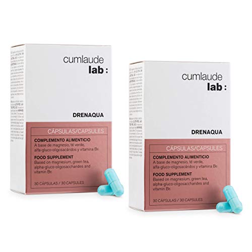 Cumlaude Drenaqua - Complemento Alimenticio Diurético para la Retención de Líquidos - con Té Verde, Prebióticos, Magnesio y Vitamina B6 - Pack de 2 x 30 Cápsulas