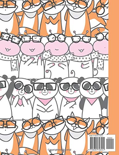 Cursive Notebook for Beginners: Large Blank 3-Line Journal for Cursive Writing Practice -Orange and Pink Hippo and Fox for Girls