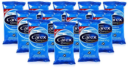 Cussons CAREX - Toallitas limpiadoras refrescantes para la cara y el cuerpo, 15 de bolsillo