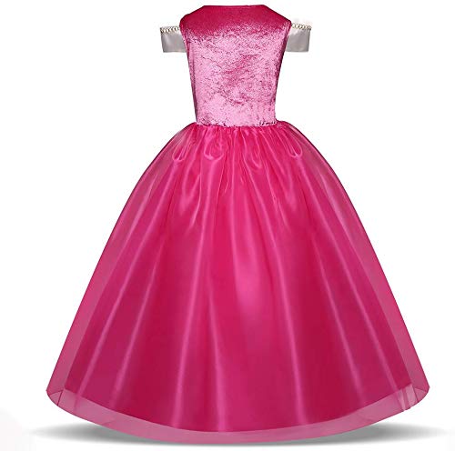CVERY Aurora Vestido Princesa, Bella Durmiente Disfraz Rosa Disfraz, Halloween Fiesta Disfraz Princesa Vestidos para Niña, Edad 3-10 Años - como Imagen Show, 120cm