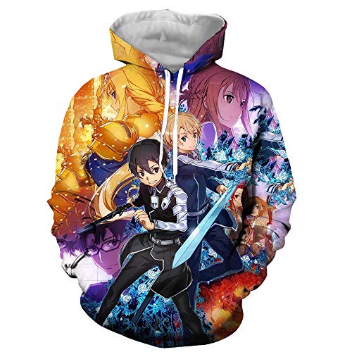 CYANDJ Sword Art Online Sudadera con Capucha Unisex Impresión 3D Sudadera Transpirable Informal Niños Pullover Niños, Niñas, Hoodie-XXXL
